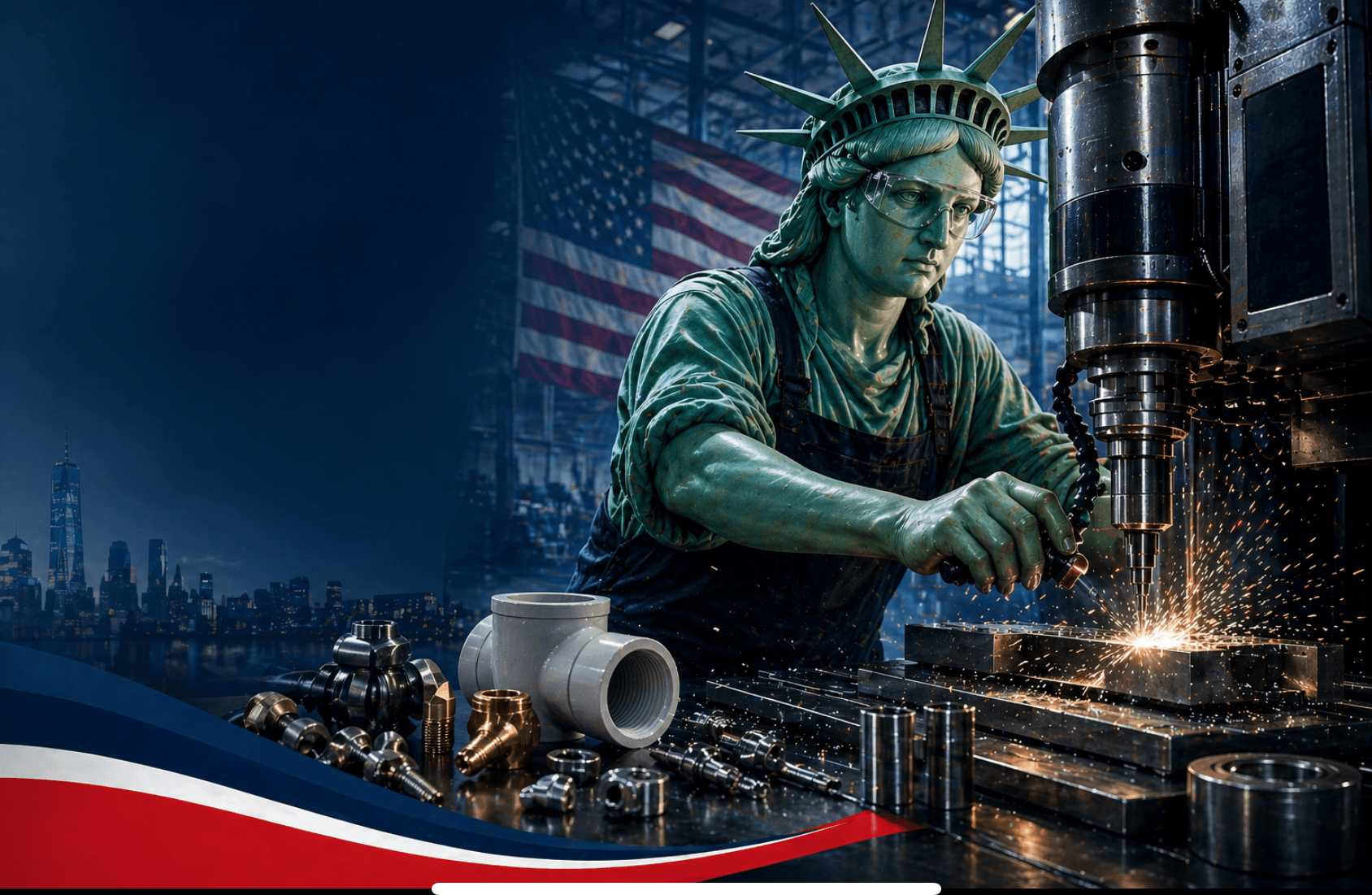 Statue of Liberty operating a CNC machine